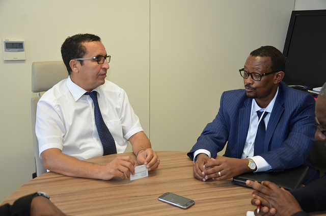 Mohammed El Azizi, Director of the Water and Sanitation department of the AfDB (left), with the AMCOW Executive Secretary, Dr. Canisius Kanangire