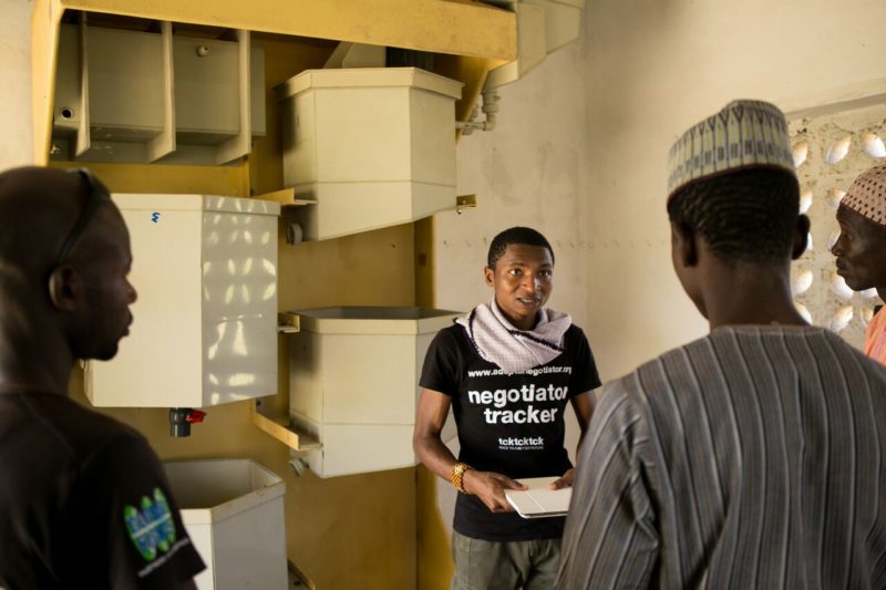 Hamzat Lawal with assistants during the SaveBagega campaign
